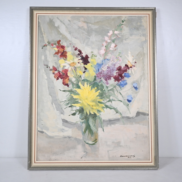 Sven Strömberg, olja på pannå, blomsterstilleben, signerad.