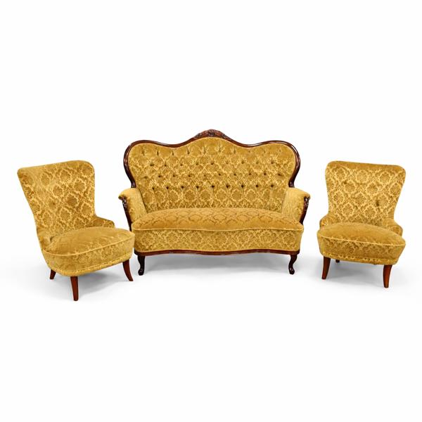 Möbelgrupp, 3 delar, rokokostil, 1900 talets andra hälft.