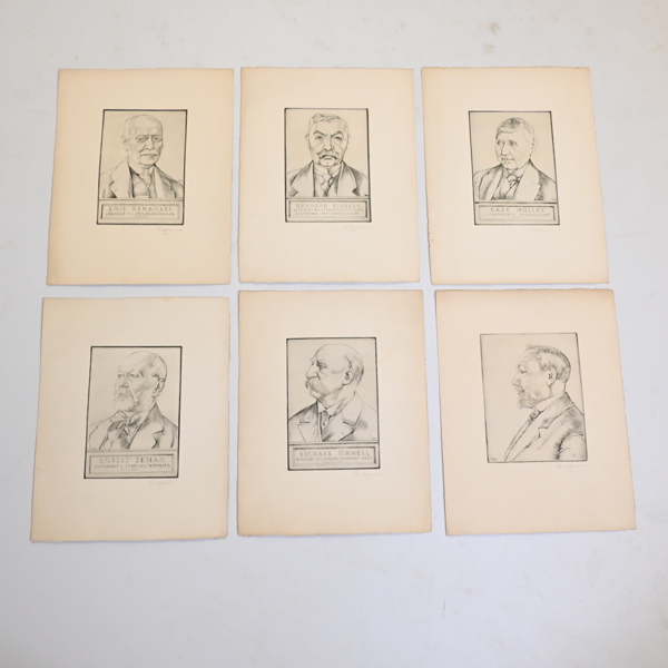 Gustaf Magnusson  (1890-1957), etsningar, 6st, porträtt, signerade.