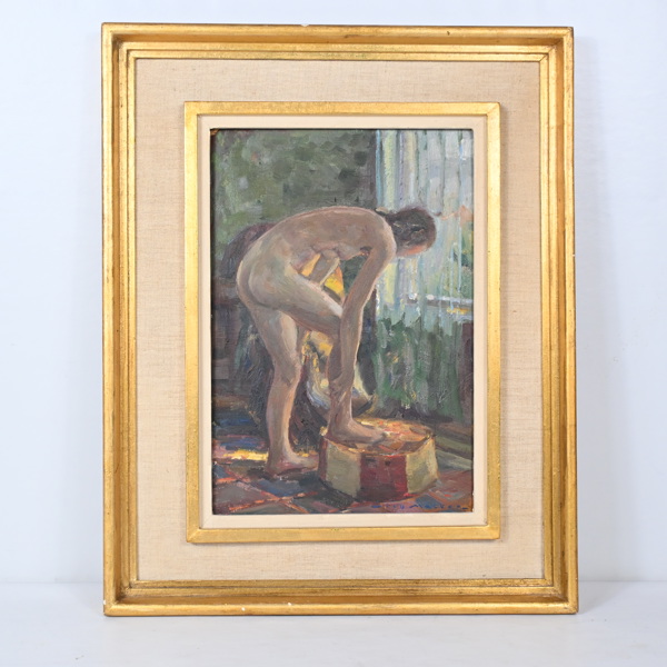 Oidentifierad konstnär, olja på pannå, signerad. 