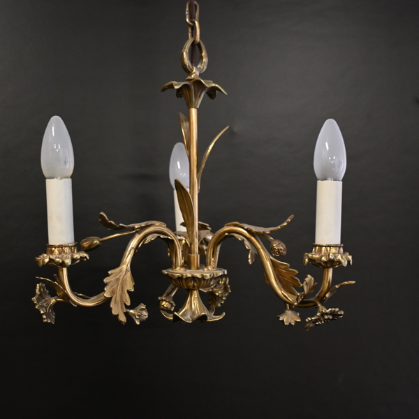 Taklampa, 3-armad, mässing, 1900-talets mitt.