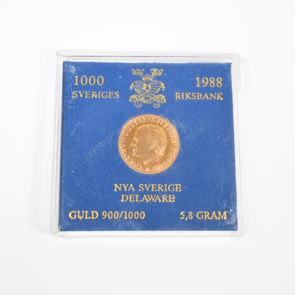 Minnesmynt i 21,6k guld, 1000kr, Carl XVI Gustaf, 1988.