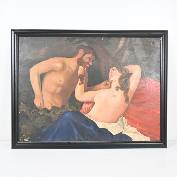 Oidentifierad konstnär, kvinna och manakt, olja på duk, 1800-tal.