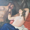Oidentifierad konstnär, kvinna och manakt, olja på duk, 1800-tal.