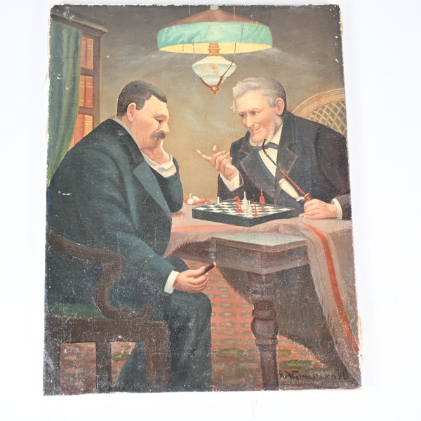 Alfred Wetterström (1863-1934), Schakspelare, olja på duk, signerad.