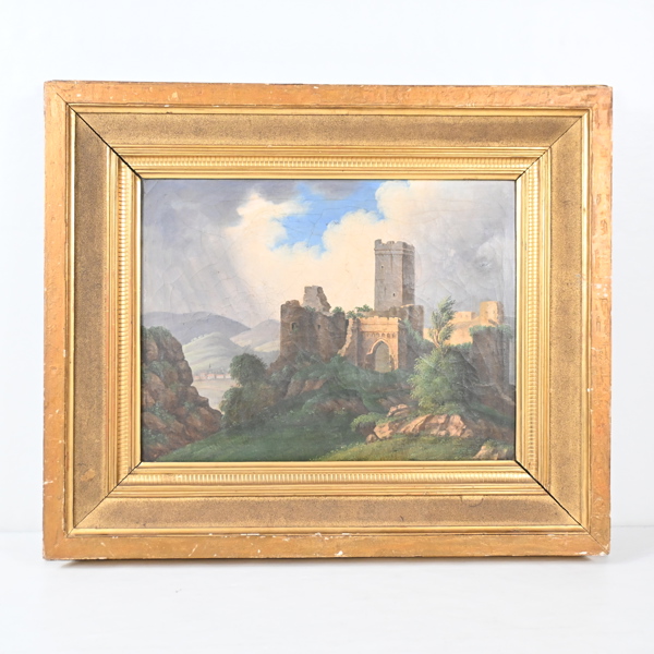 Okänd konstnär, "Borgruin i landskap", olja på duk, 1800-tal.