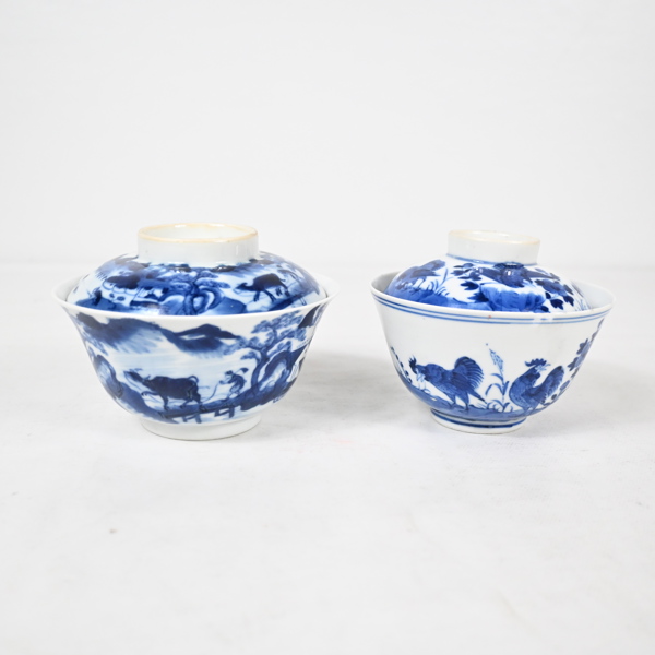 Skålar med lock, 2st, porslin, Kina.