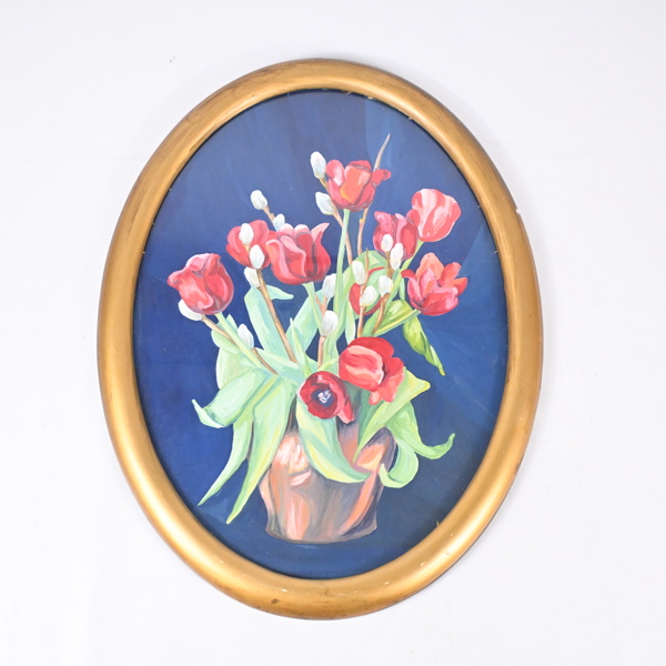 Okänd konstnär, blomsterstilleben, olja på pannå.