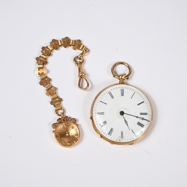 Fickur med klockkedja, 18k guld.