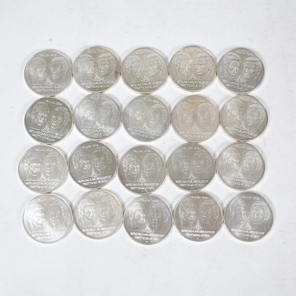 Mynt i sterlingsilver, 20st, 50kr, Drottning Silvia, 1976.