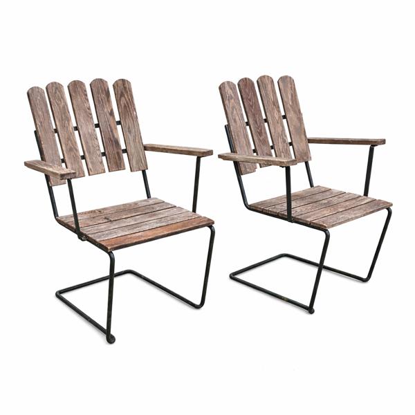 Trädgårdsfåtöljer, ett par, modell "A2", Grythyttan.