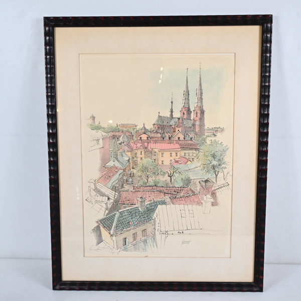 Oidentifierad konstnär, Uppsalamotiv, blandteknik, signerad. 