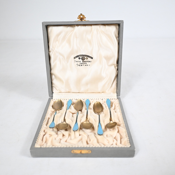 David Andersen, skedar, 6st, silver, 925, emalj, Norge.