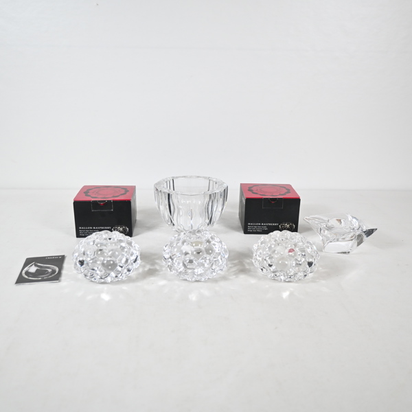 Ljuslyktor och skål, 5 delar, Orrefors.