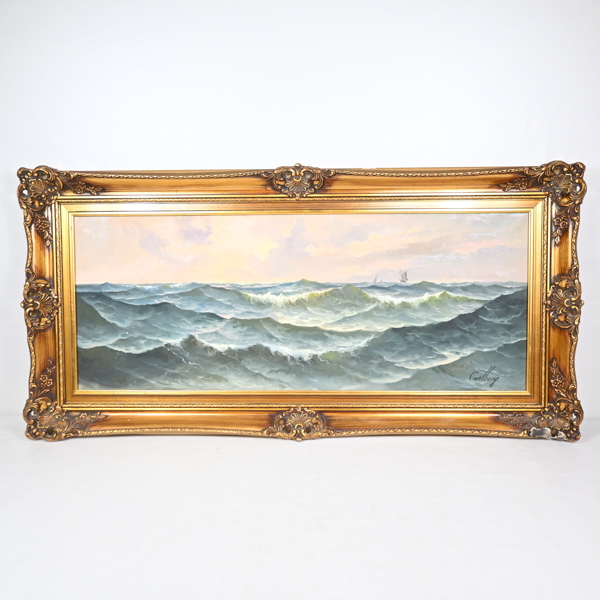 Oidentifierad konstnär, olja på duk, marint motiv, signerad.