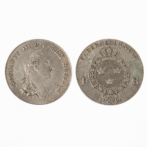 Silvermynt, Gustav III, 1 riksdaler, 1782.