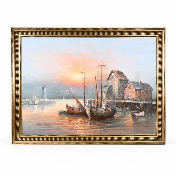 Max Savy (Frankrike, 1918-2010), Hamnmotiv, olja på duk, signerad.