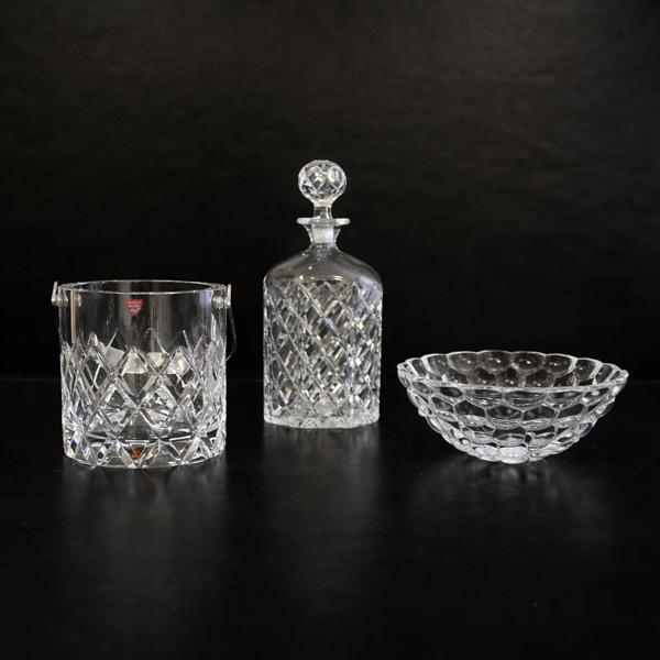 Ishink, karaff och skål, glas, Orrefors.