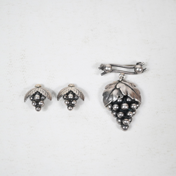 Børge Malling Jensen, brosch och örhängen, sterlingsilver, Danmark. 