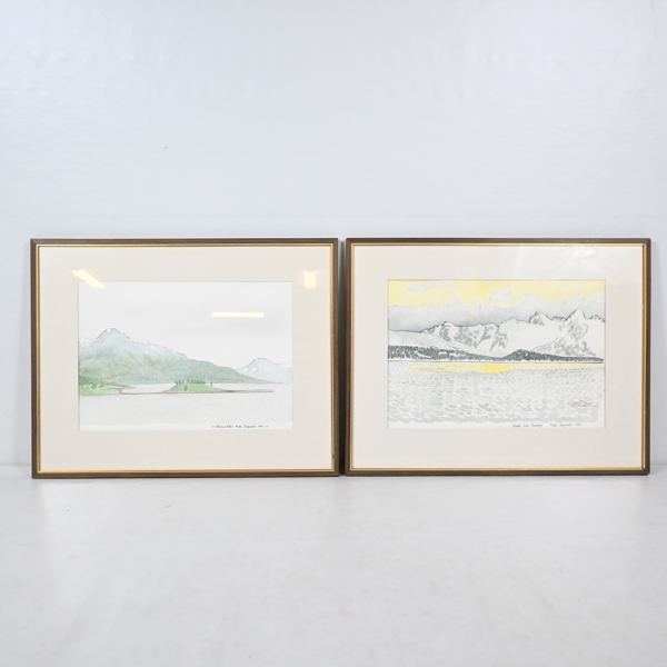 Mette Bøgwald, akvareller, 2st, signerade.