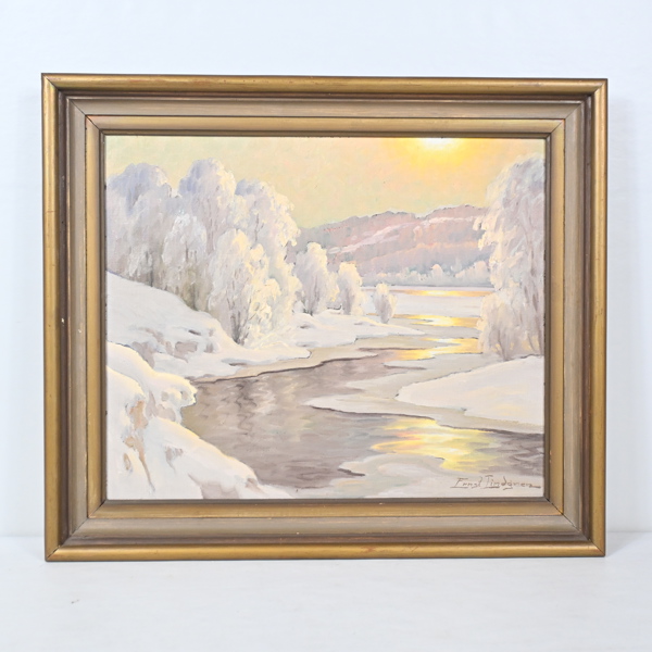 Ernst Lindgren (1887-1948), Vinterlandskap, olja på pannå, signerad.