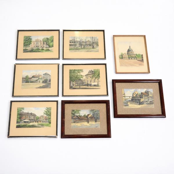 Frans Lindström (1874-1954), Stockholmsmotiv, 8st, akvareller, signerade. 