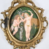 Miniatyrmålning, "Adam & Eva i paradiset", olja på ben, omkring 1900.