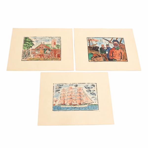 Albert Engström (1869-1940), träsnitt, 3st, signerade. 