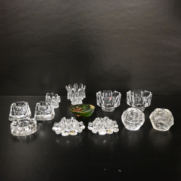 Ljuslyktor, 12st, b.la. Orrefors och Kosta Boda. 