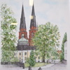 Anita Mattsson (1951-2024), färglitografi, Uppsala Domkyrka, signerad och numrerad.