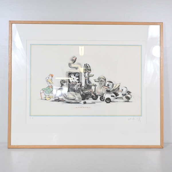 Lasse Åberg (f. 1940), färglitografi, signerad.