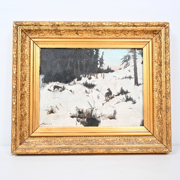Oidentifierad konstnär, vintermotiv, olja på duk, signerad.