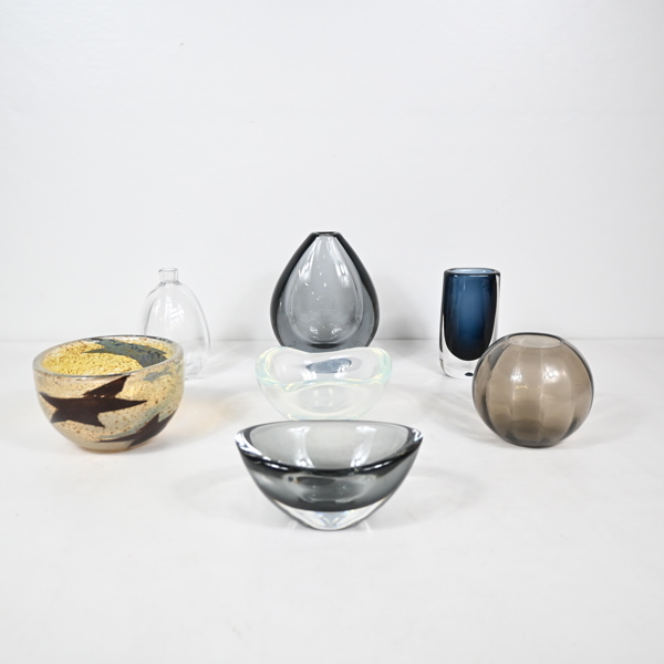 Skålar och vaser, 7 delar, mestadels Orrefors.