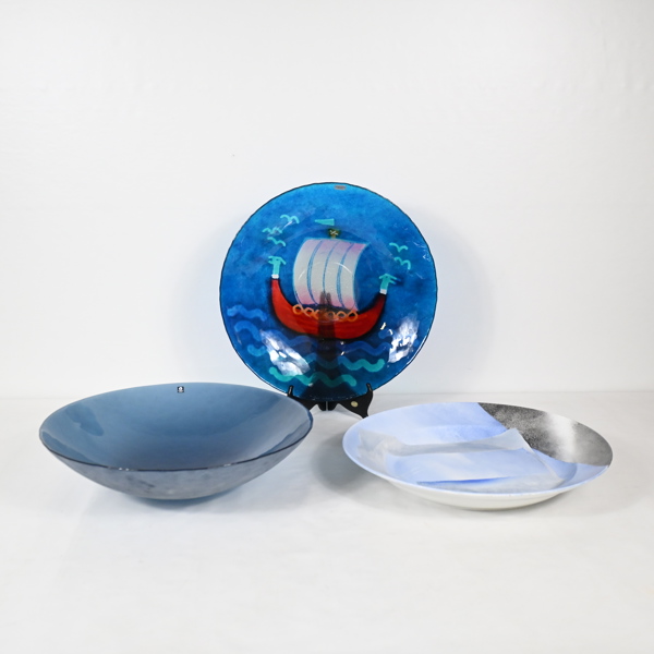 Skålfat, 3st, glas och porslin.