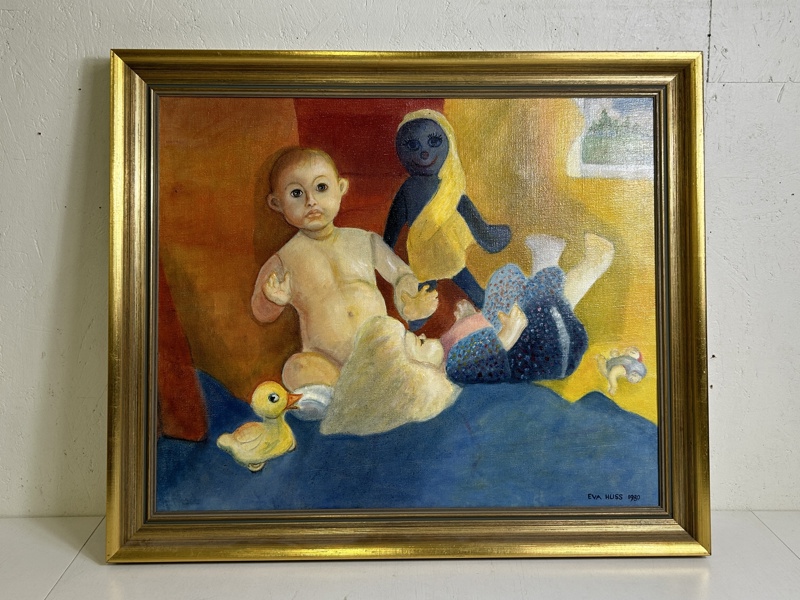 Olja på duk signerad Eva Huss 1980 