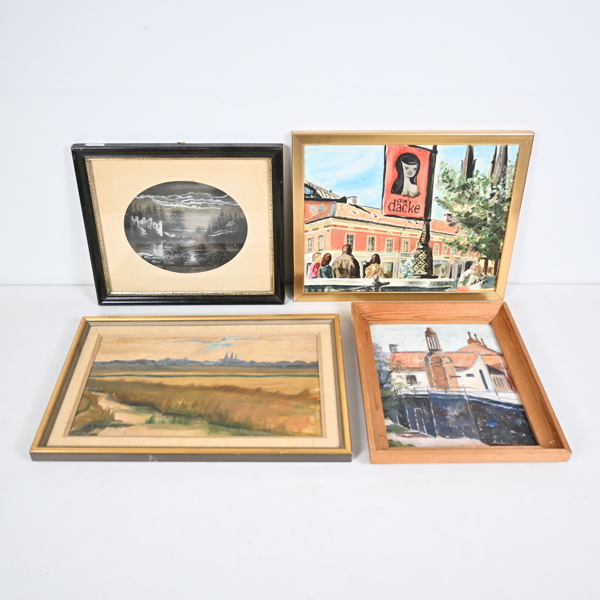 Tavlor, 4st, Uppsalamotiv, oljor och akvarell.