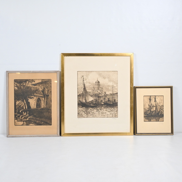 Frans Nyberg (Finland, 1882-1962), etsningar, 3st, signerade.