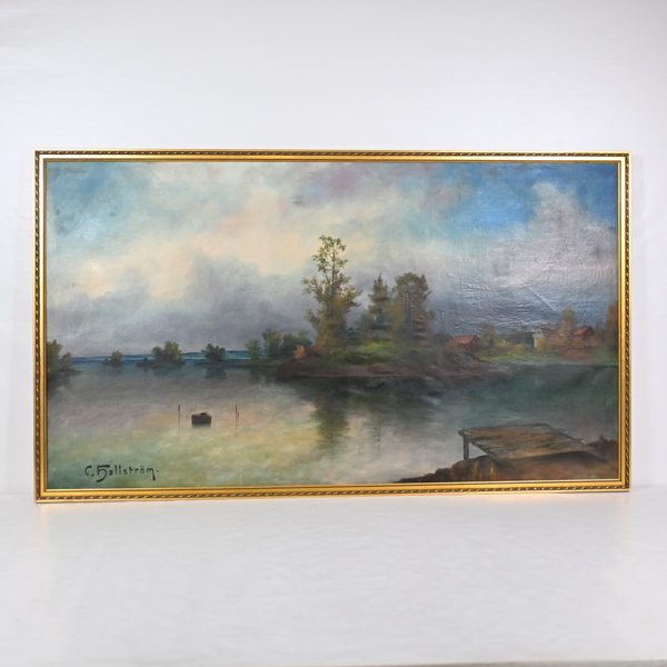 Carl Hallström (1850-1929), Landskap med vatten, olja på duk, signerad.