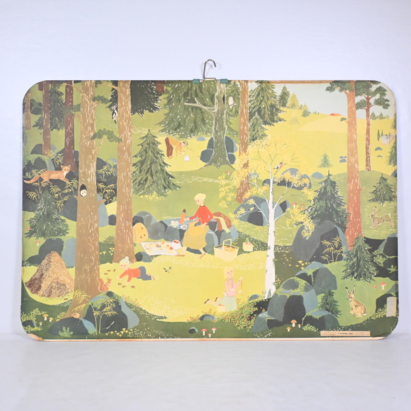 Skolplansch "En höstdag på torget" och "En höstdag i skogen", 1900-tal.