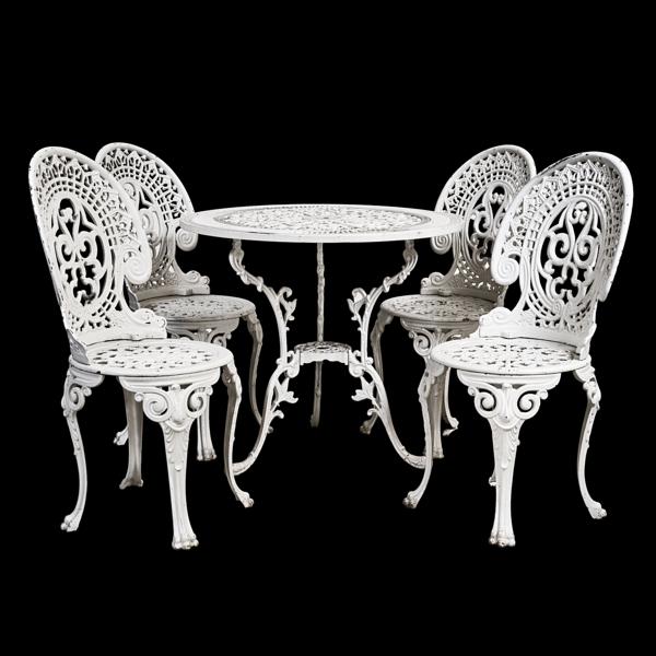 Trädgårdsgrupp, 5 delar, metall, samtida. 