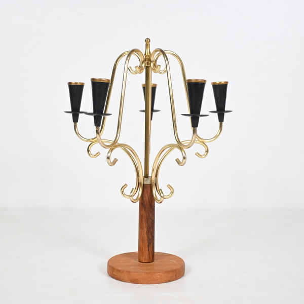 Gunnar Ander, kandelaber, mässing och teak, Ystad Metall.