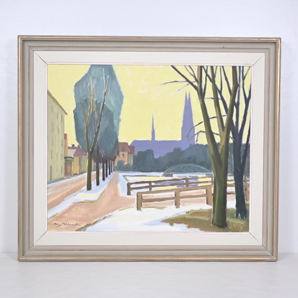 Birger Welander (1916-1985), "Domkyrkan från Svartbäcksgatan", olja på duk, signerad.