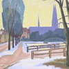 Birger Welander (1916-1985), "Domkyrkan från Svartbäcksgatan", olja på duk, signerad.