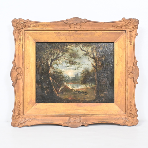 Okänd konstnär, skogslandskap med sjö, 1800-tal.