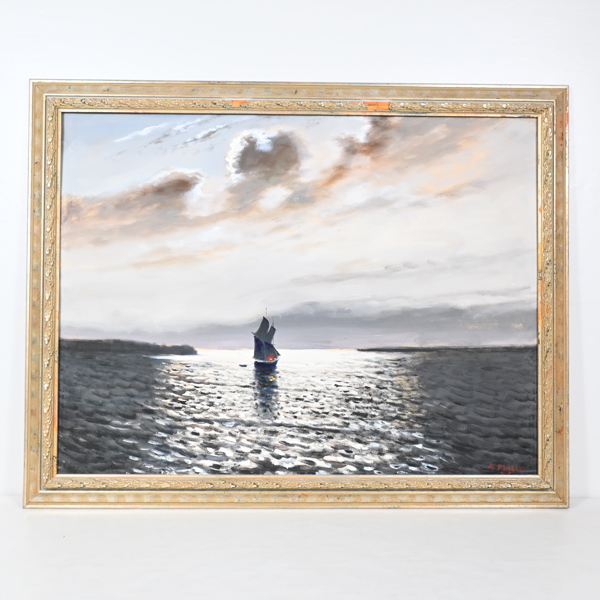 Oidentifierad konstnär, marint motiv, olja på duk, signerad.