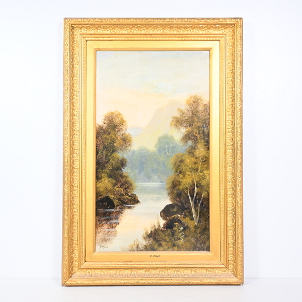 Edwin Cole (England, 1868-1935), Flodlandskap, olja på pannå, signerad.