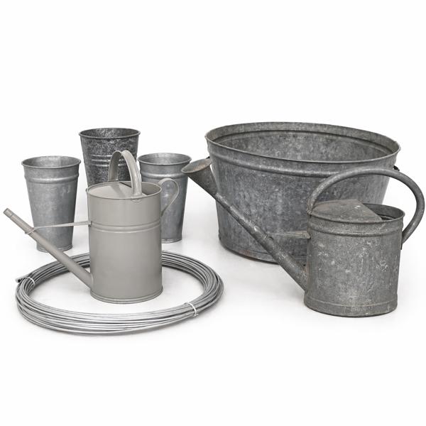 Balja, kannor, ytterfoder, 7 delar, zink.