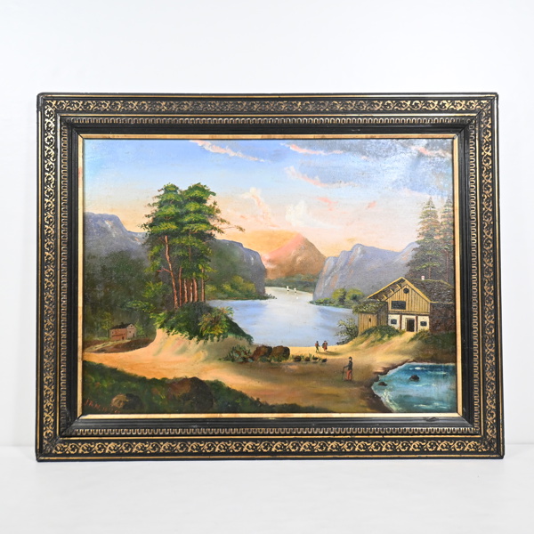 Oidentifierad konstnär, berglandskap med sjö, signerad och daterad 1869. 