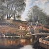 Okänd konstnär, byggnad vid vatten, olja på duk, 1900-tal.