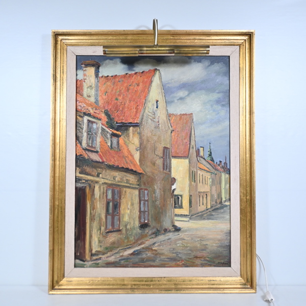 Martin Säflund (1894-1976), stadsmotiv, olja på pannå, signerad.